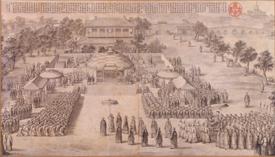 图片[1]-Giuseppe Castiglione and other officers and men who won the victory banquet in the atlas of pacifying the Western Regions-China Archive